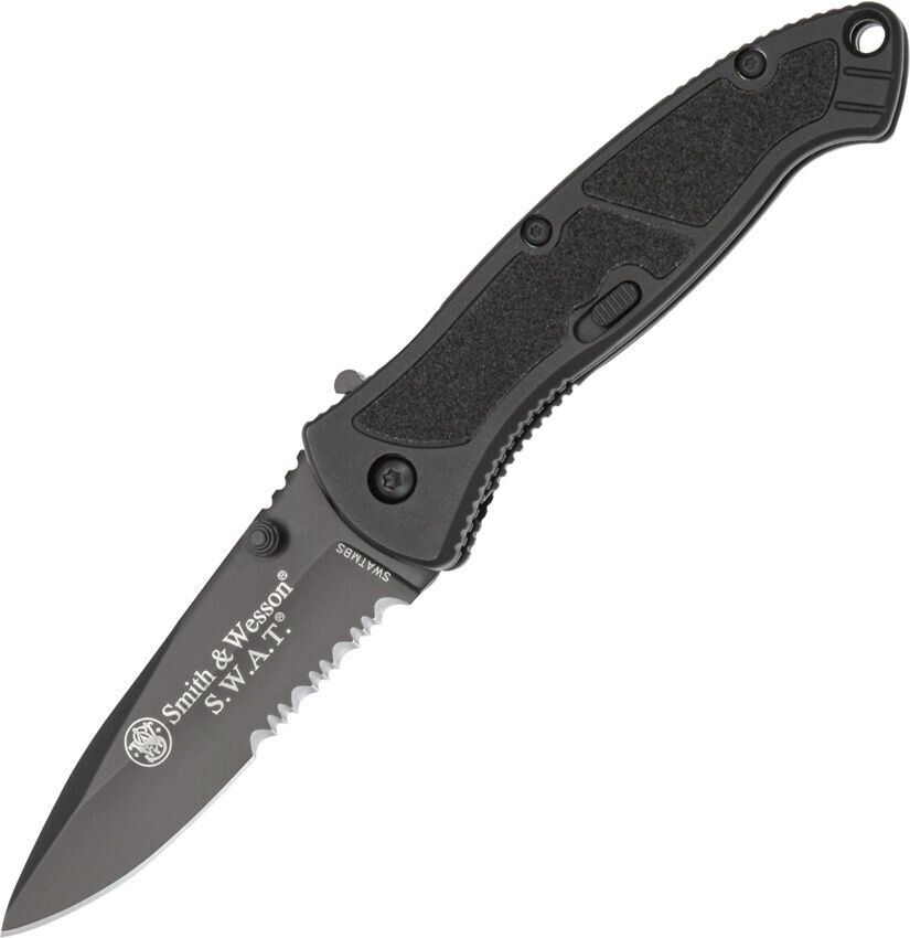 New Smith & Wesson Black SWAT Linerlock A/O Folding Knife SWATMBS
