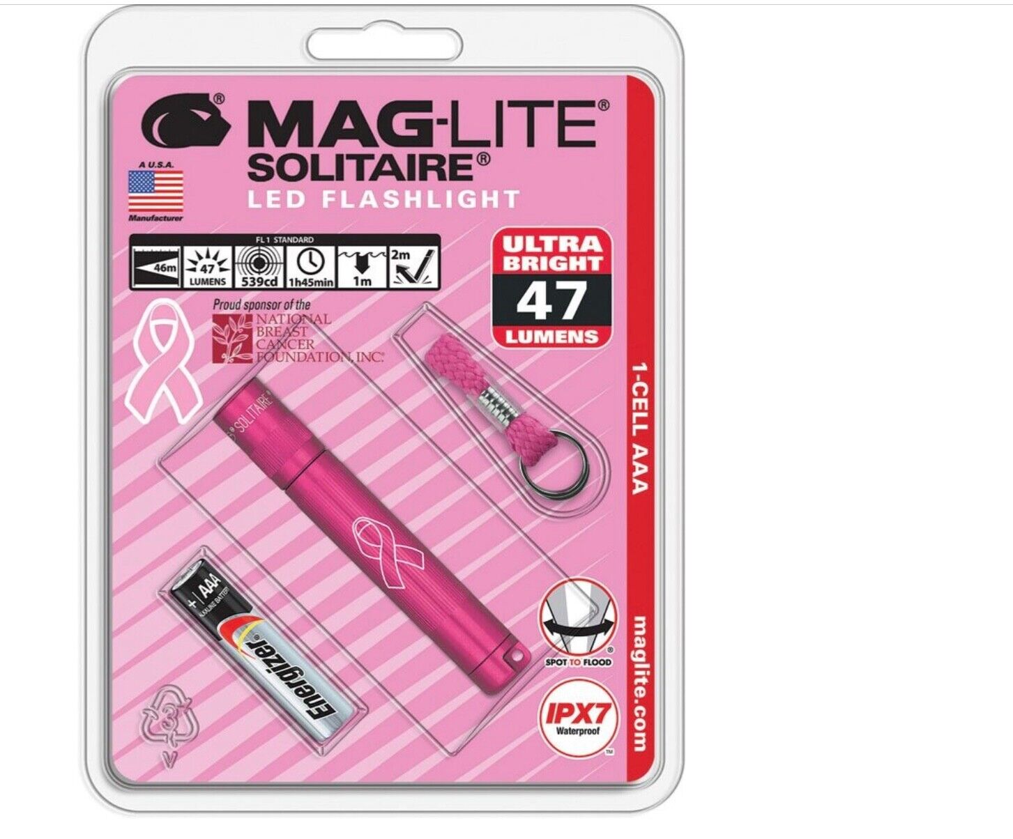 Mag-Lite Solitaire LED AAA Pink Breast Cancer Foundation Flashlight - SJ3AMW6