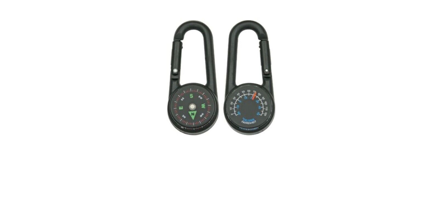 Explorer Compass / Thermometer In One With Integrated Carabiner Black Casing