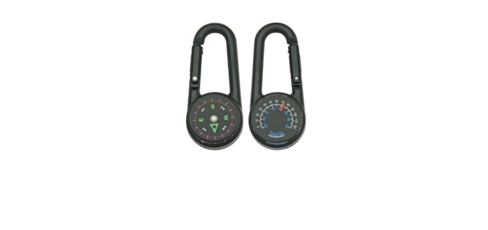 Explorer Compass / Thermometer In One With Integrated Carabiner Black Casing