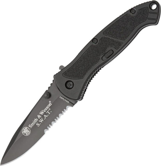 New Smith & Wesson Black SWAT Linerlock A/O Folding Knife SWATMBS