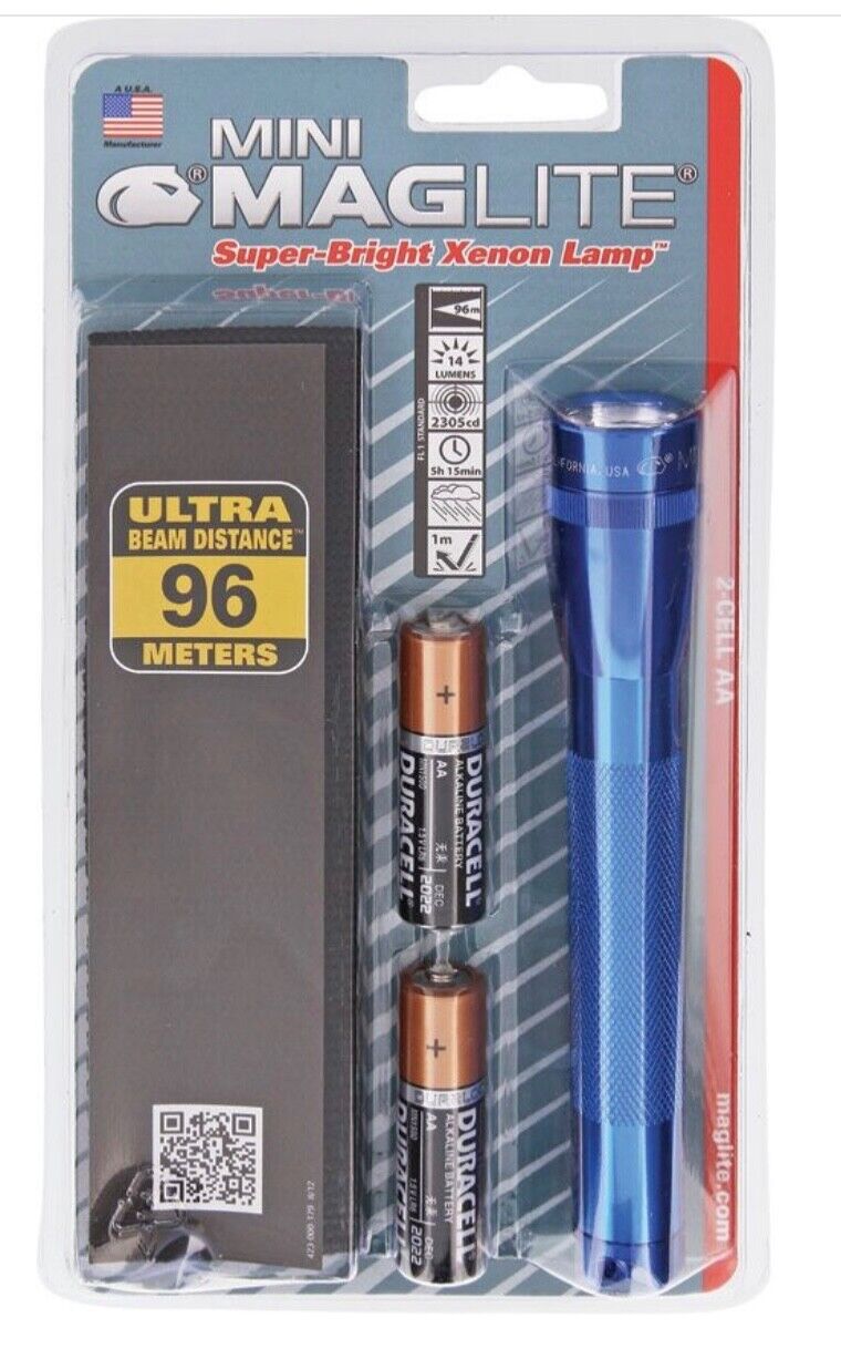 Blue Mini Maglite 2AA Flashlight with Holster
