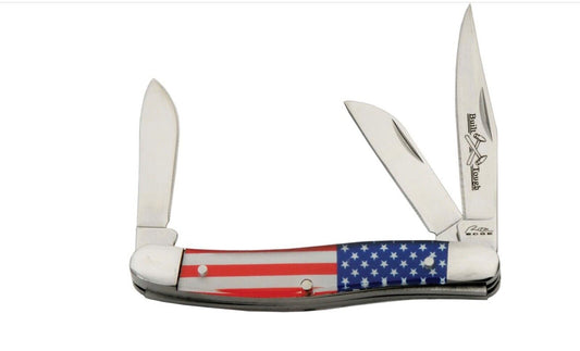 Rite Edge American USA Flag 3 Blade Stockman Folding Pocket Knife 3 1/2" Closed